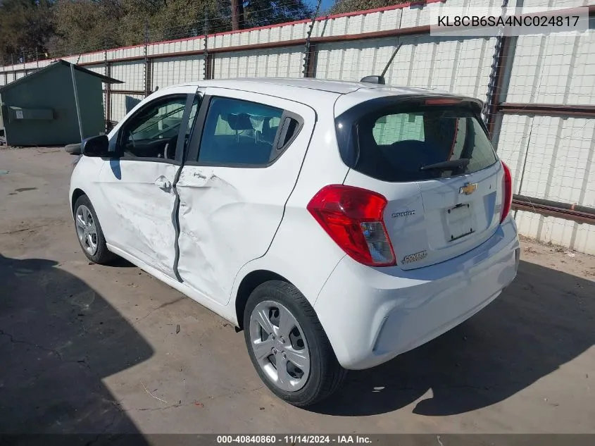 2022 Chevrolet Spark Fwd Ls Automatic VIN: KL8CB6SA4NC024817 Lot: 40840860