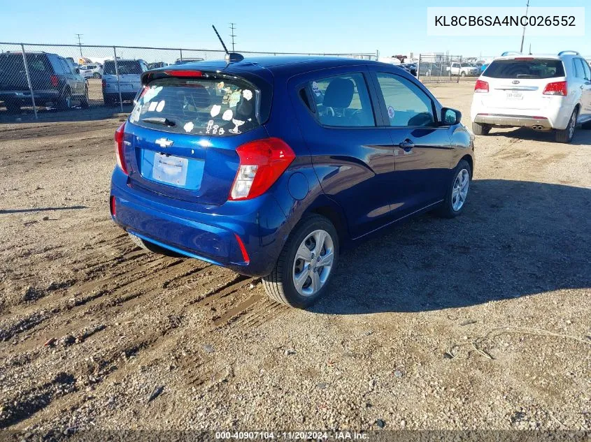 2022 Chevrolet Spark Fwd Ls Automatic VIN: KL8CB6SA4NC026552 Lot: 40907104