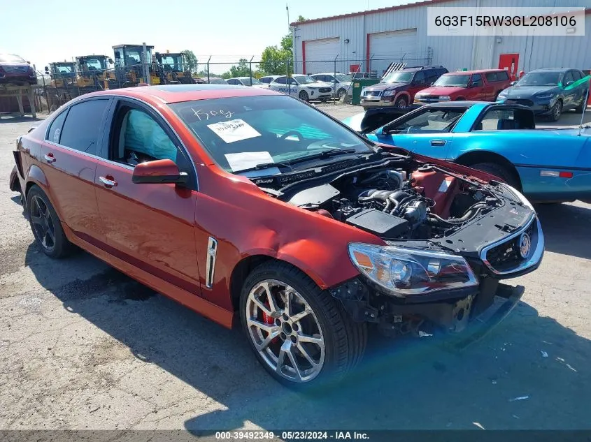 2016 Chevrolet Ss VIN: 6G3F15RW3GL208106 Lot: 39492349