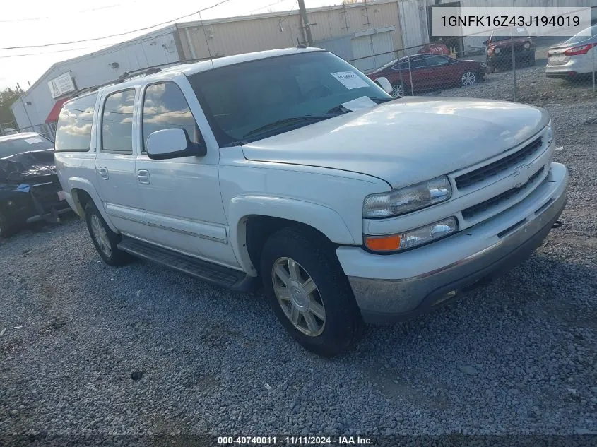 2003 Chevrolet Suburban K1500 VIN: 1GNFK16Z43J194019 Lot: 40740011