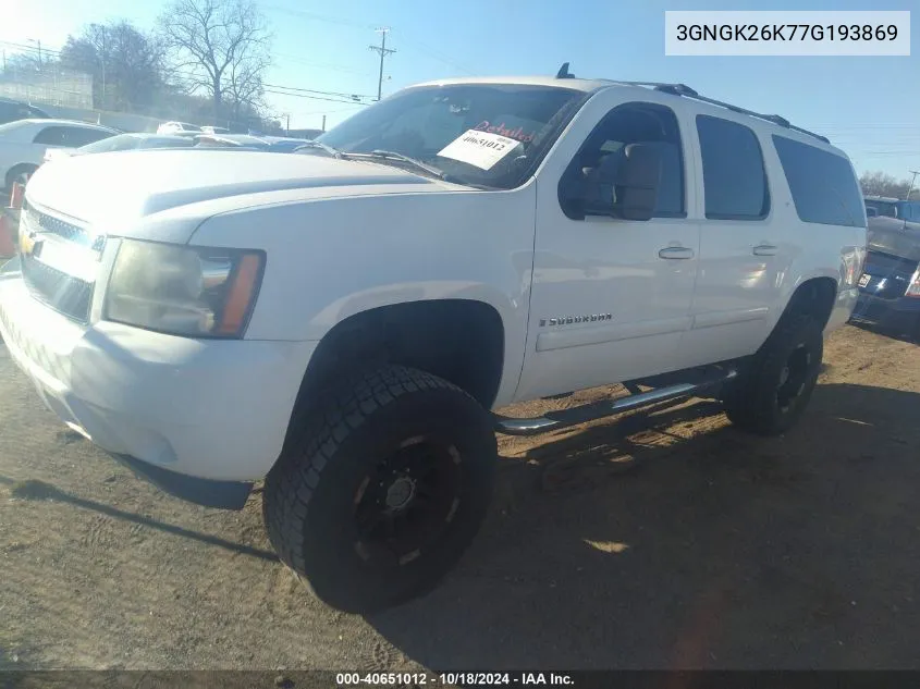 2007 Chevrolet Suburban 2500 Lt VIN: 3GNGK26K77G193869 Lot: 40651012