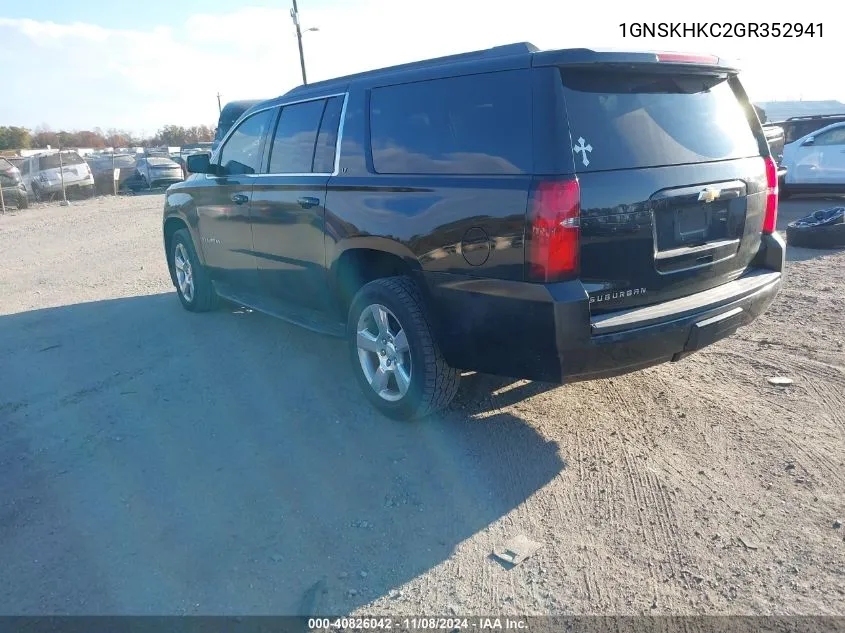 2016 Chevrolet Suburban Lt VIN: 1GNSKHKC2GR352941 Lot: 40826042