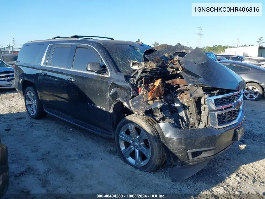 2017 Chevrolet Suburban Lt VIN: 1GNSCHKC0HR406316 Lot: 40494289