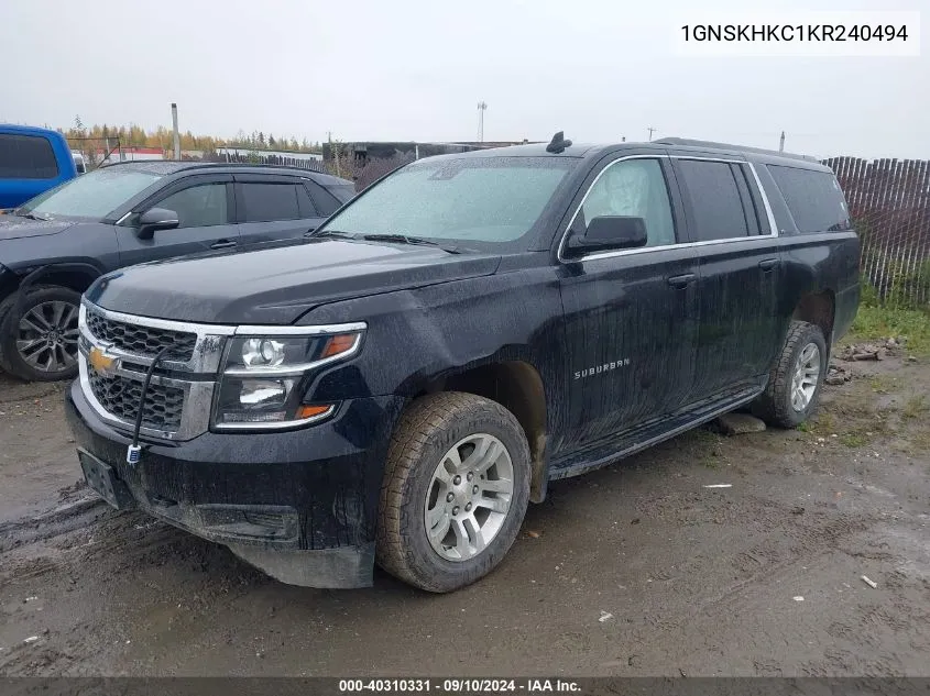 2019 Chevrolet Suburban Lt VIN: 1GNSKHKC1KR240494 Lot: 40310331