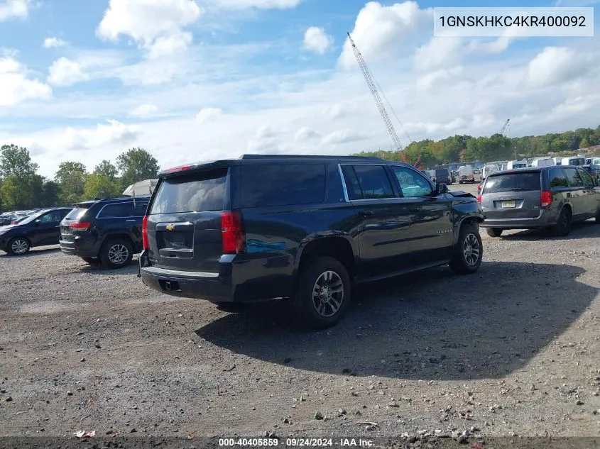 2019 Chevrolet Suburban Lt VIN: 1GNSKHKC4KR400092 Lot: 40405859