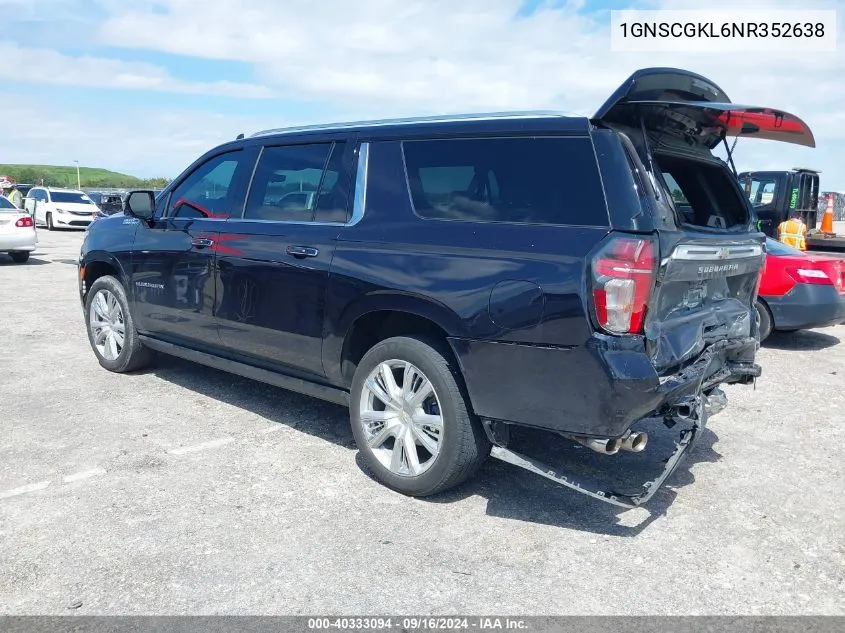 2022 Chevrolet Suburban C1500 High Country VIN: 1GNSCGKL6NR352638 Lot: 40333094