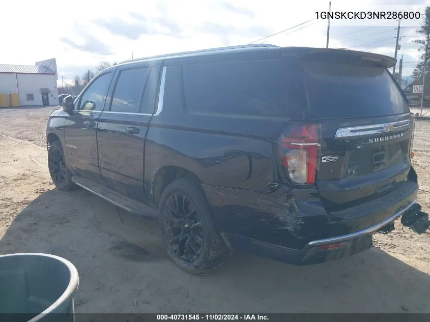 2022 Chevrolet Suburban 4Wd Lt VIN: 1GNSKCKD3NR286800 Lot: 40731545