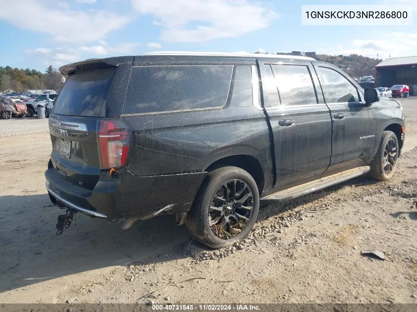 2022 Chevrolet Suburban 4Wd Lt VIN: 1GNSKCKD3NR286800 Lot: 40731545