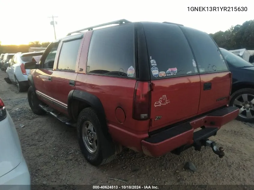 2000 Chevrolet Tahoe Z71 VIN: 1GNEK13R1YR215630 Lot: 40624513