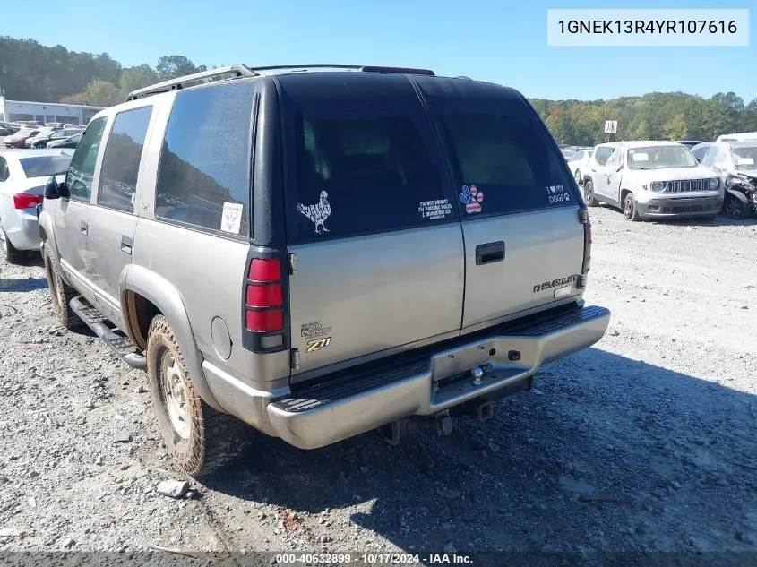 2000 Chevrolet Tahoe Z71 VIN: 1GNEK13R4YR107616 Lot: 40632899