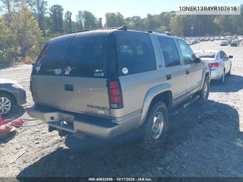 2000 Chevrolet Tahoe Z71 VIN: 1GNEK13R4YR107616 Lot: 40632899