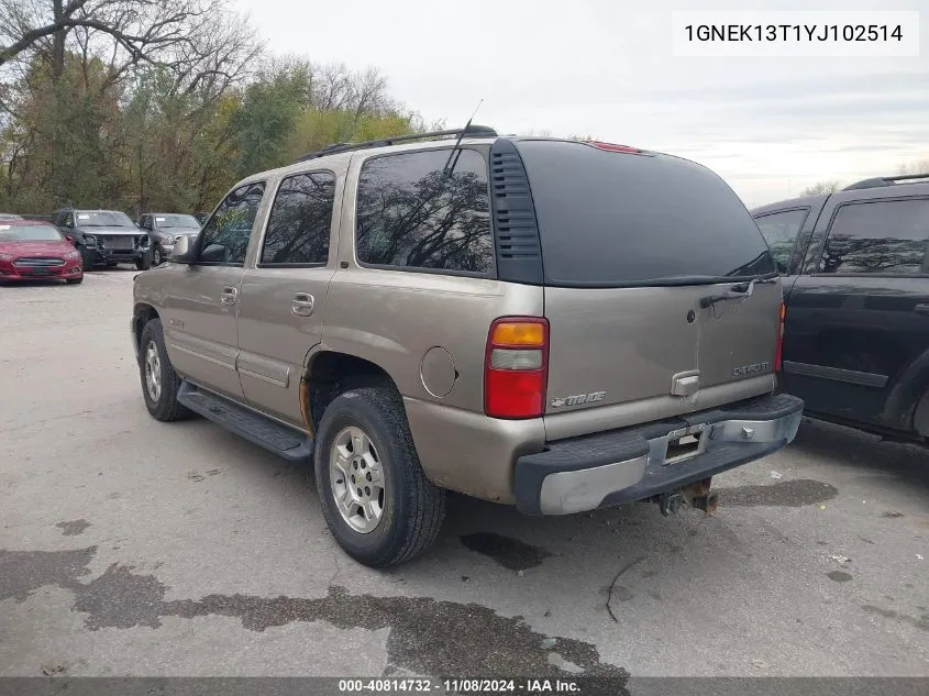 2000 Chevrolet Tahoe All New Lt VIN: 1GNEK13T1YJ102514 Lot: 40814732