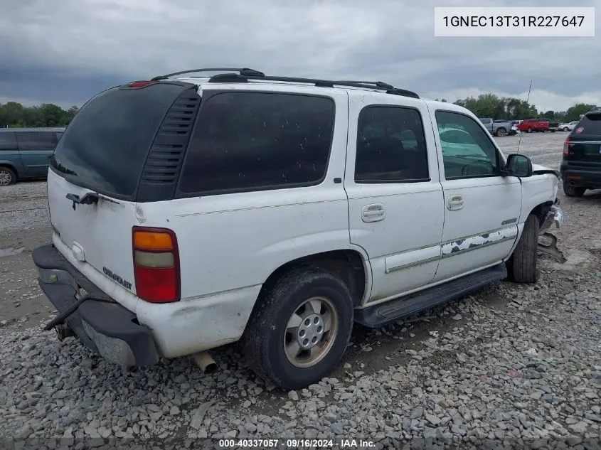 1GNEC13T31R227647 2001 Chevrolet Tahoe Lt