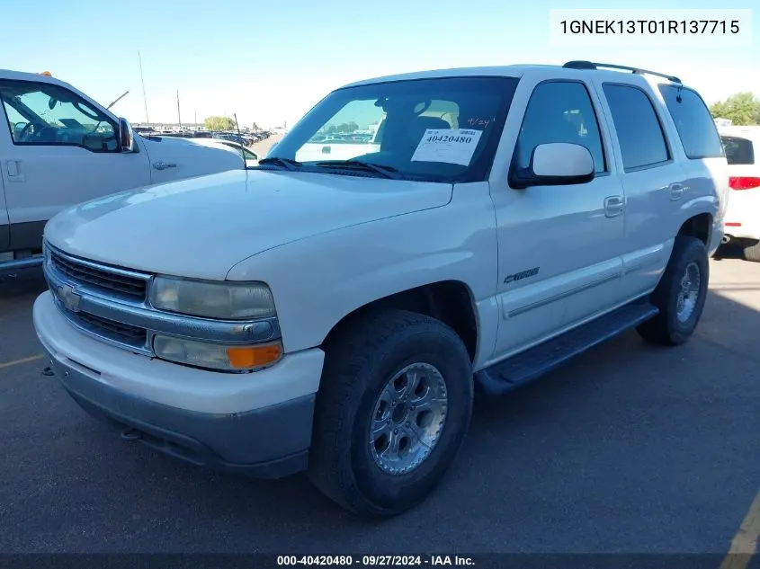 2001 Chevrolet Tahoe Lt VIN: 1GNEK13T01R137715 Lot: 40420480