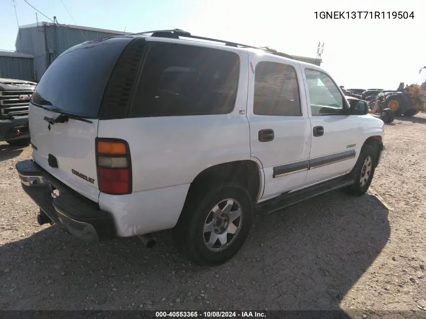 2001 Chevrolet Tahoe Ls VIN: 1GNEK13T71R119504 Lot: 40553365