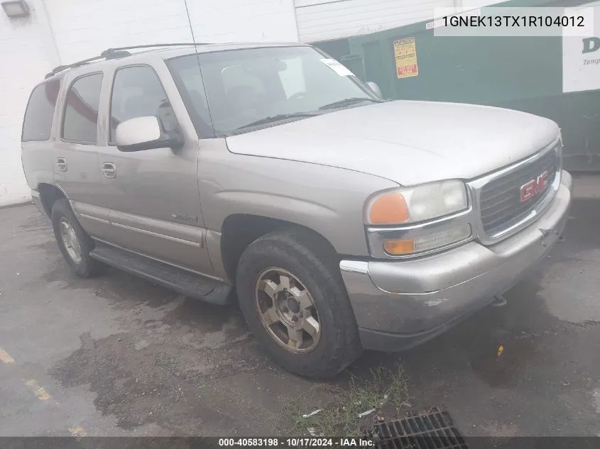 2001 Chevrolet Tahoe Lt VIN: 1GNEK13TX1R104012 Lot: 40583198