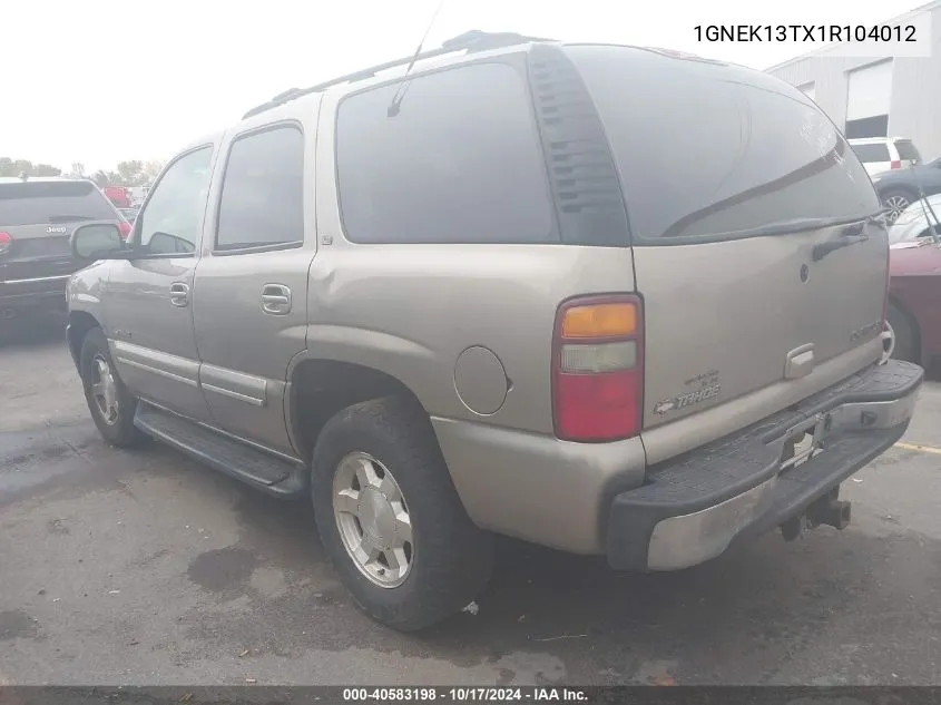 2001 Chevrolet Tahoe Lt VIN: 1GNEK13TX1R104012 Lot: 40583198