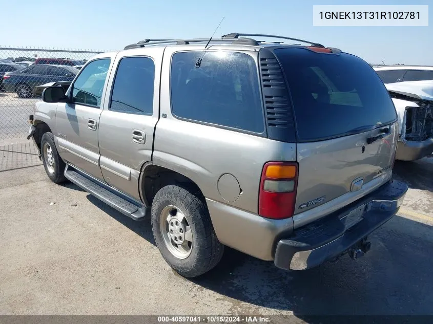 2001 Chevrolet Tahoe Lt VIN: 1GNEK13T31R102781 Lot: 40597041