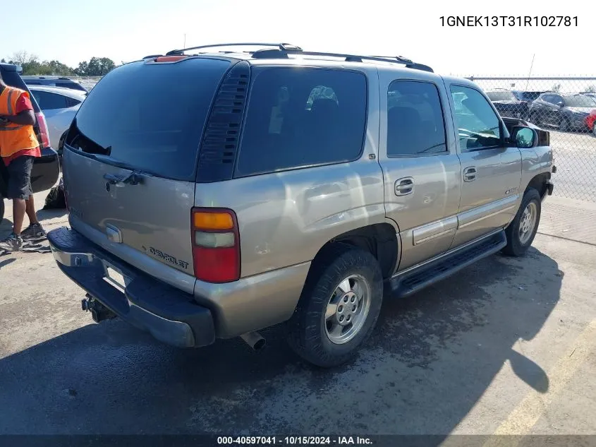 2001 Chevrolet Tahoe Lt VIN: 1GNEK13T31R102781 Lot: 40597041