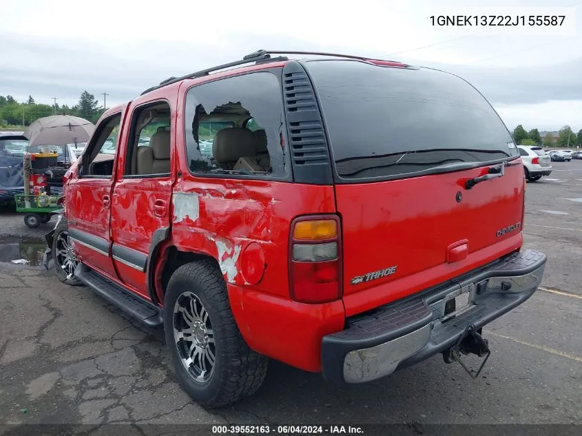 2002 Chevrolet Tahoe Lt VIN: 1GNEK13Z22J155587 Lot: 39552163