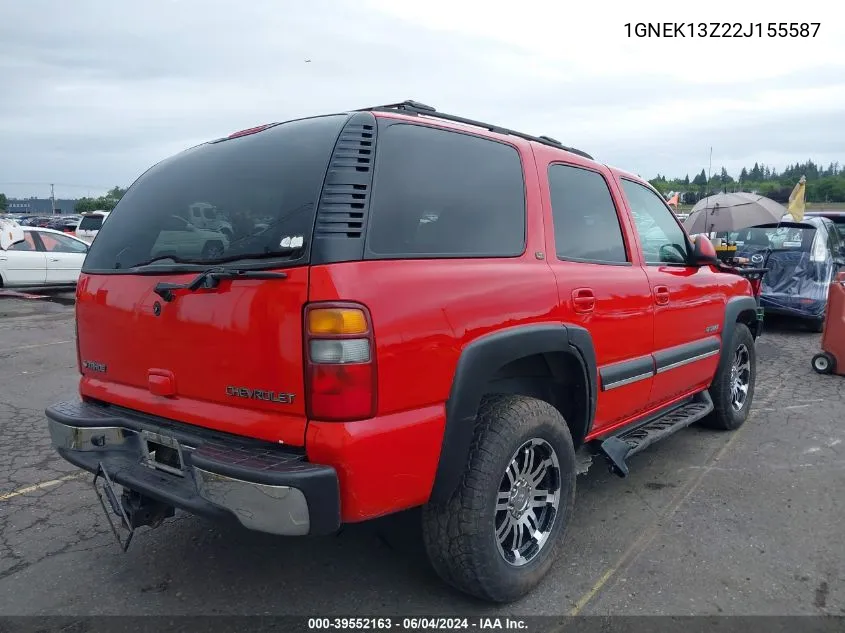 2002 Chevrolet Tahoe Lt VIN: 1GNEK13Z22J155587 Lot: 39552163