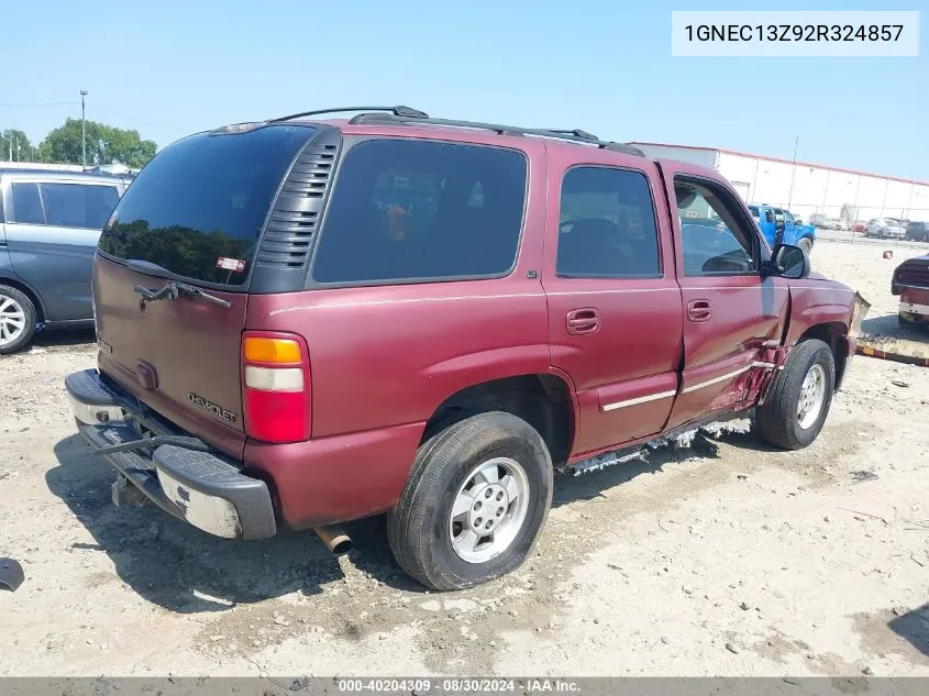 2002 Chevrolet Tahoe Lt VIN: 1GNEC13Z92R324857 Lot: 40204309