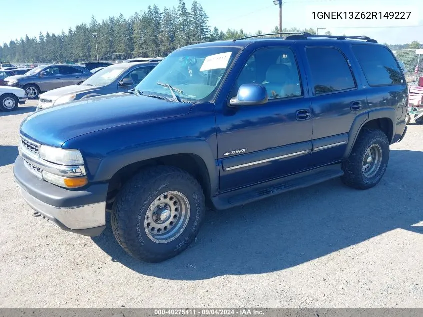 2002 Chevrolet Tahoe Lt VIN: 1GNEK13Z62R149227 Lot: 40275411