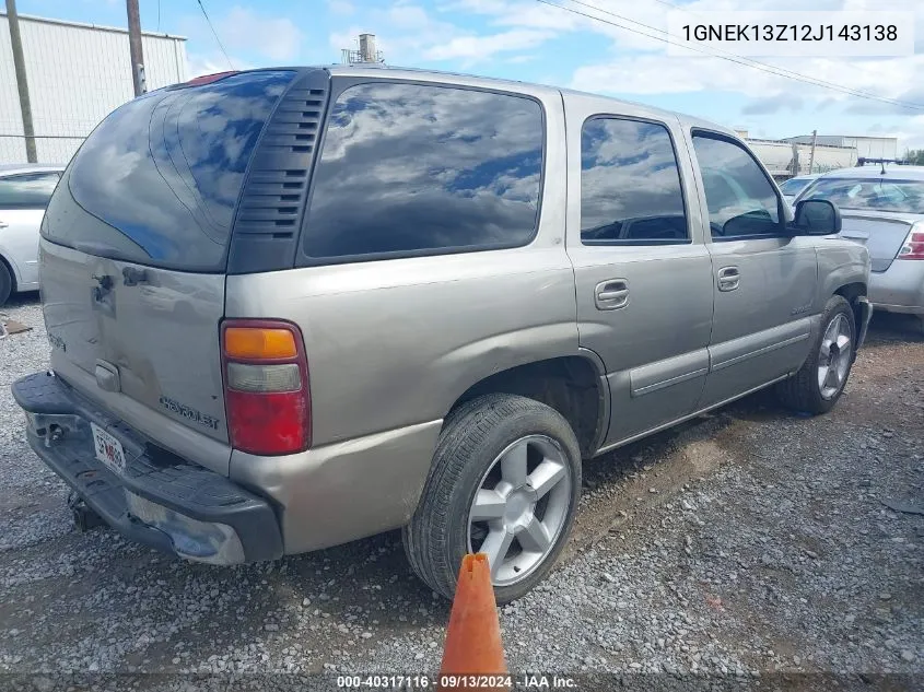 2002 Chevrolet Tahoe Lt VIN: 1GNEK13Z12J143138 Lot: 40317116