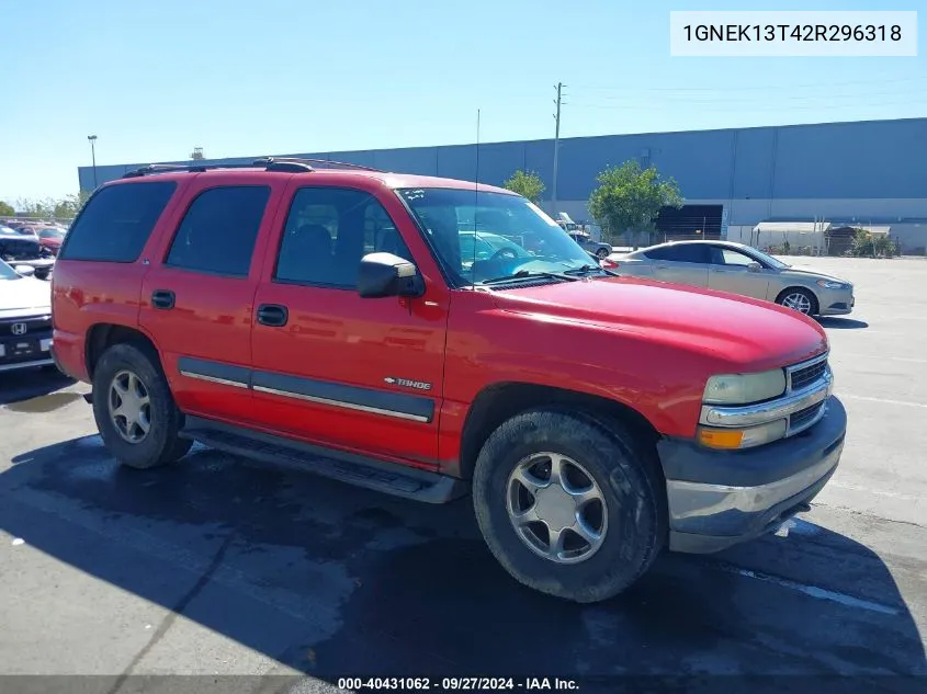 2002 Chevrolet Tahoe Ls VIN: 1GNEK13T42R296318 Lot: 40431062