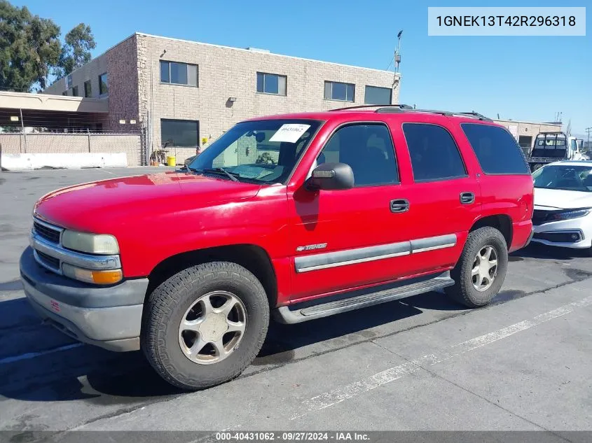 2002 Chevrolet Tahoe Ls VIN: 1GNEK13T42R296318 Lot: 40431062