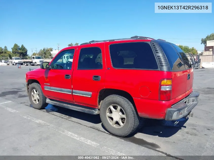 2002 Chevrolet Tahoe Ls VIN: 1GNEK13T42R296318 Lot: 40431062