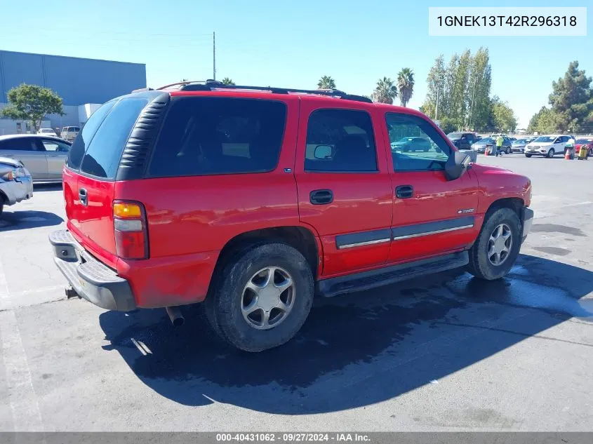 2002 Chevrolet Tahoe Ls VIN: 1GNEK13T42R296318 Lot: 40431062