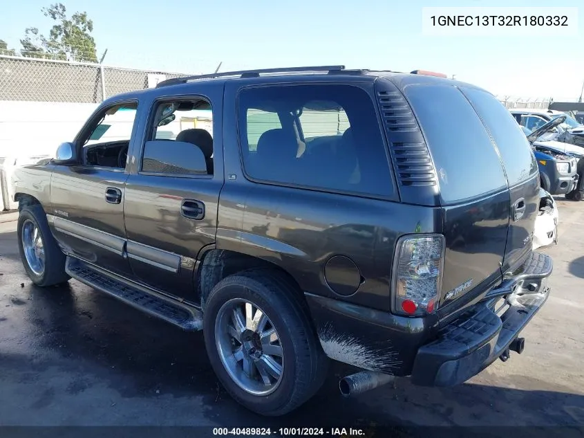 2002 Chevrolet Tahoe Ls VIN: 1GNEC13T32R180332 Lot: 40489824