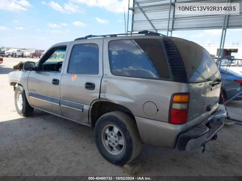 2002 Chevrolet Tahoe Ls VIN: 1GNEC13V92R314035 Lot: 40495732