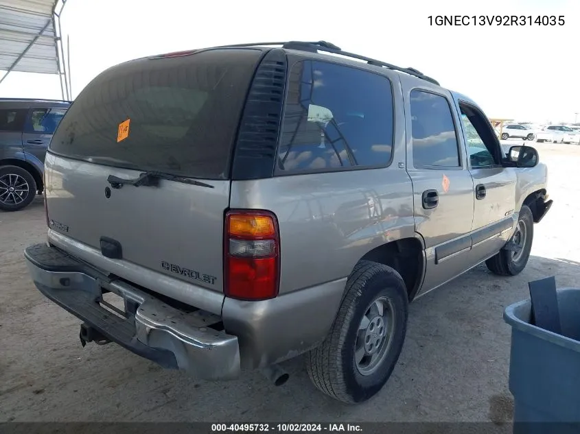 2002 Chevrolet Tahoe Ls VIN: 1GNEC13V92R314035 Lot: 40495732