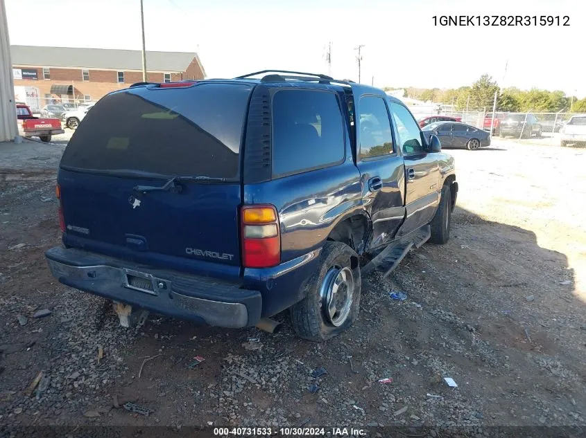 2002 Chevrolet Tahoe Lt VIN: 1GNEK13Z82R315912 Lot: 40731533