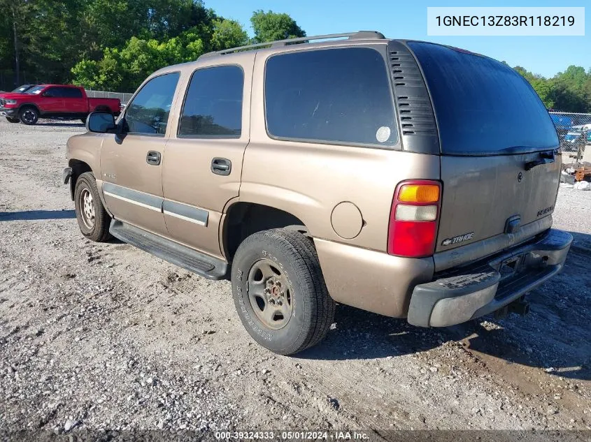 2003 Chevrolet Tahoe Ls VIN: 1GNEC13Z83R118219 Lot: 39324333