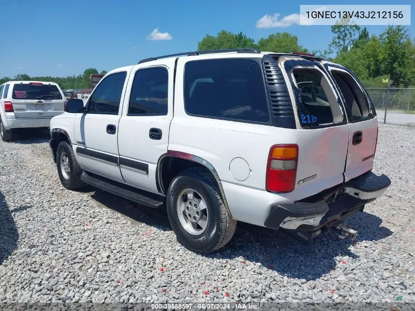 2003 Chevrolet Tahoe Ls VIN: 1GNEC13V43J212156 Lot: 39588597