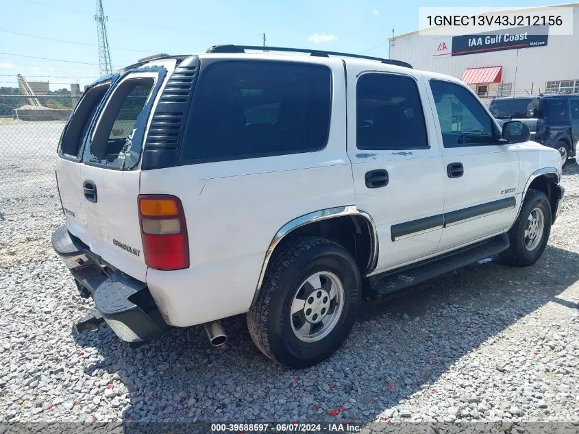 2003 Chevrolet Tahoe Ls VIN: 1GNEC13V43J212156 Lot: 39588597