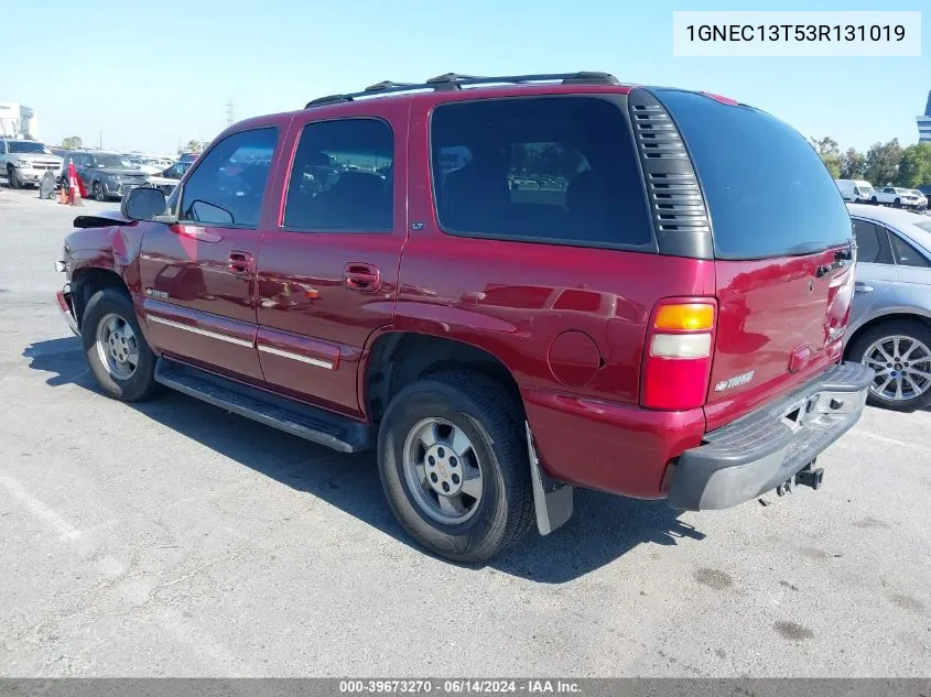 2003 Chevrolet Tahoe Lt VIN: 1GNEC13T53R131019 Lot: 39673270