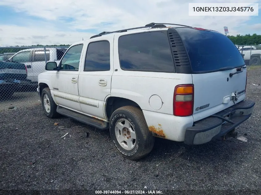 2003 Chevrolet Tahoe Lt VIN: 1GNEK13Z03J345776 Lot: 39744094