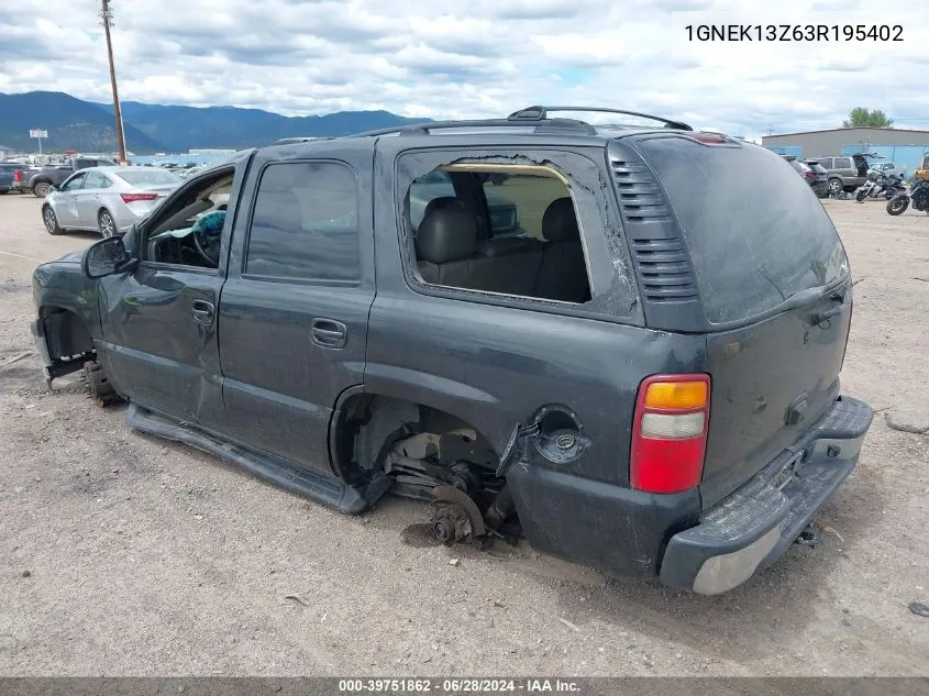 2003 Chevrolet Tahoe Lt VIN: 1GNEK13Z63R195402 Lot: 39751862