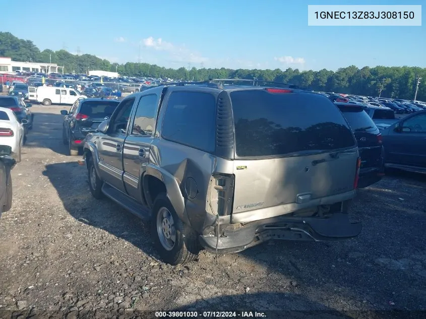 2003 Chevrolet Tahoe Lt VIN: 1GNEC13Z83J308150 Lot: 39801030