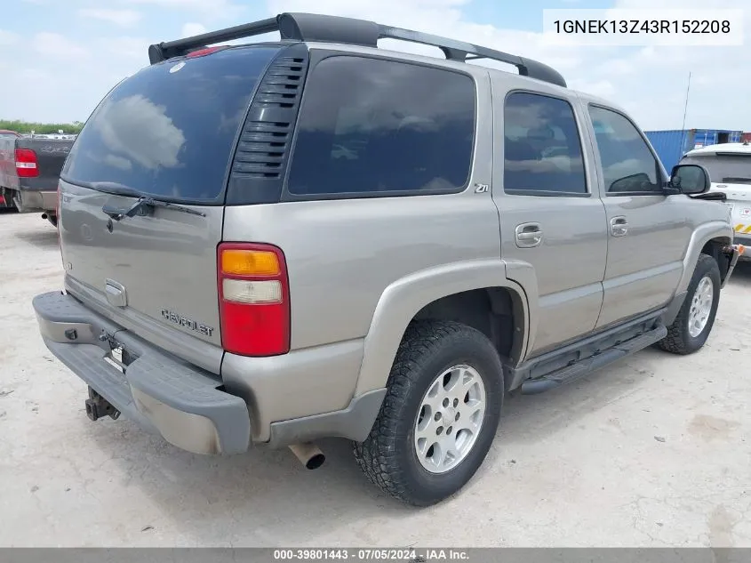 2003 Chevrolet Tahoe Z71 VIN: 1GNEK13Z43R152208 Lot: 39801443