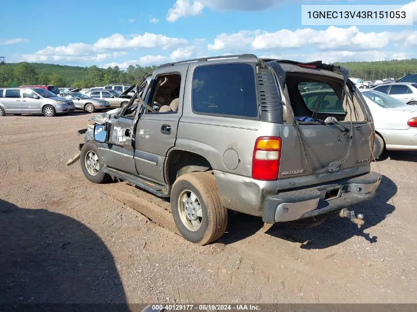 2003 Chevrolet Tahoe Ls VIN: 1GNEC13V43R151053 Lot: 40129177