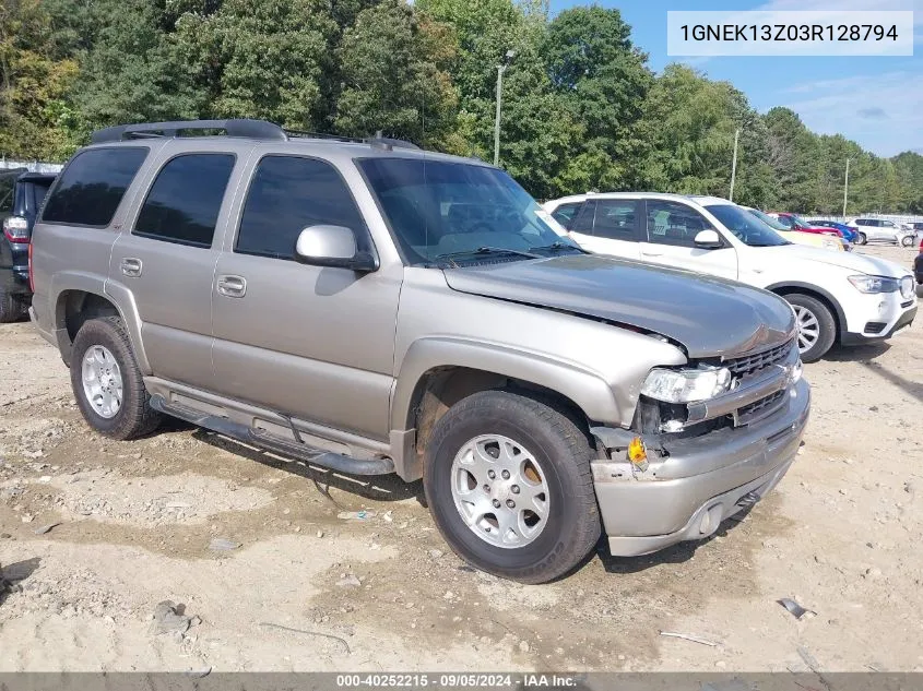 2003 Chevrolet Tahoe Z71 VIN: 1GNEK13Z03R128794 Lot: 40252215