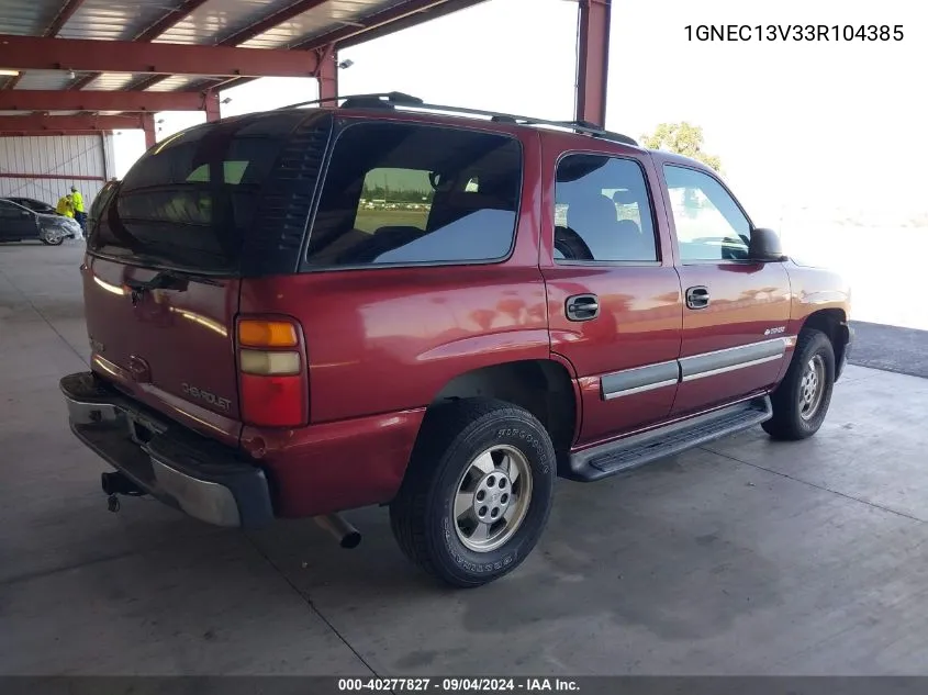 2003 Chevrolet Tahoe Ls VIN: 1GNEC13V33R104385 Lot: 40277827