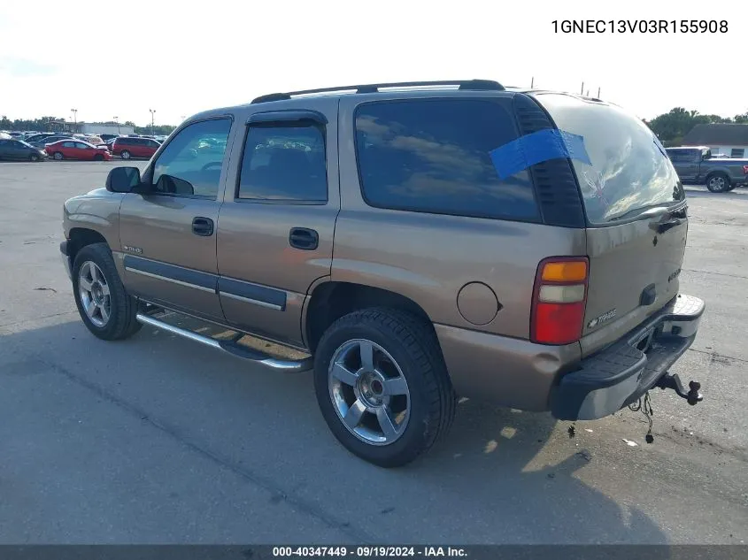 2003 Chevrolet Tahoe Ls VIN: 1GNEC13V03R155908 Lot: 40347449