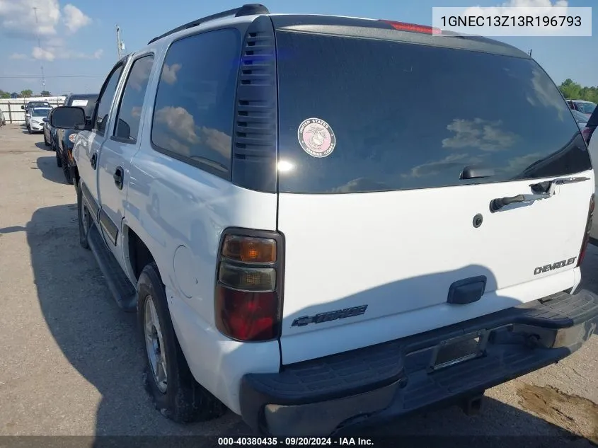 2003 Chevrolet Tahoe Lt VIN: 1GNEC13Z13R196793 Lot: 40380435