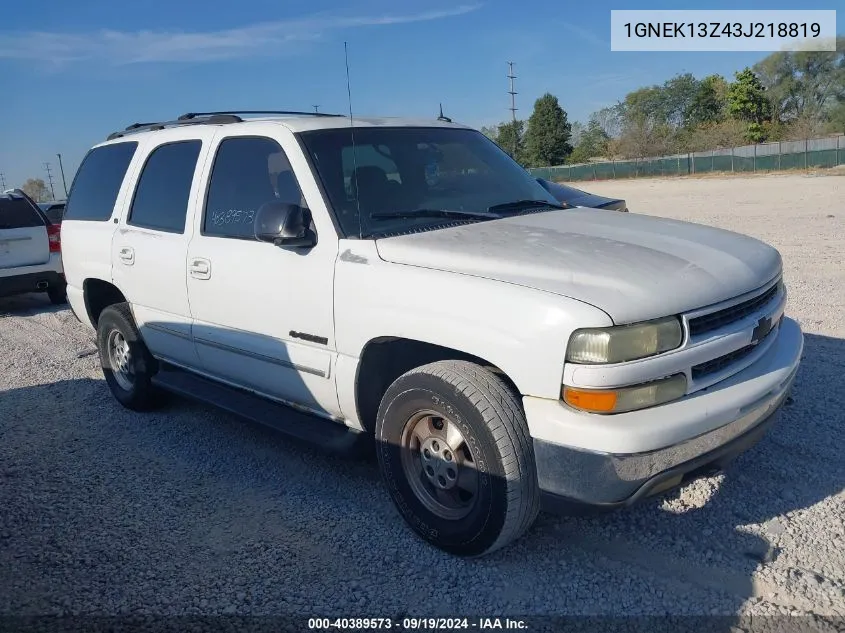 2003 Chevrolet Tahoe Lt VIN: 1GNEK13Z43J218819 Lot: 40389573